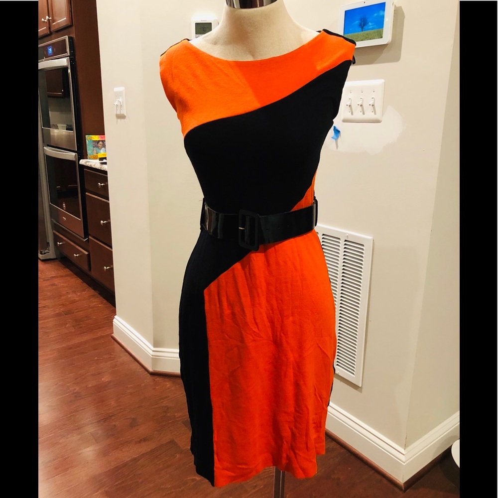 Beautiful color block orange black dress